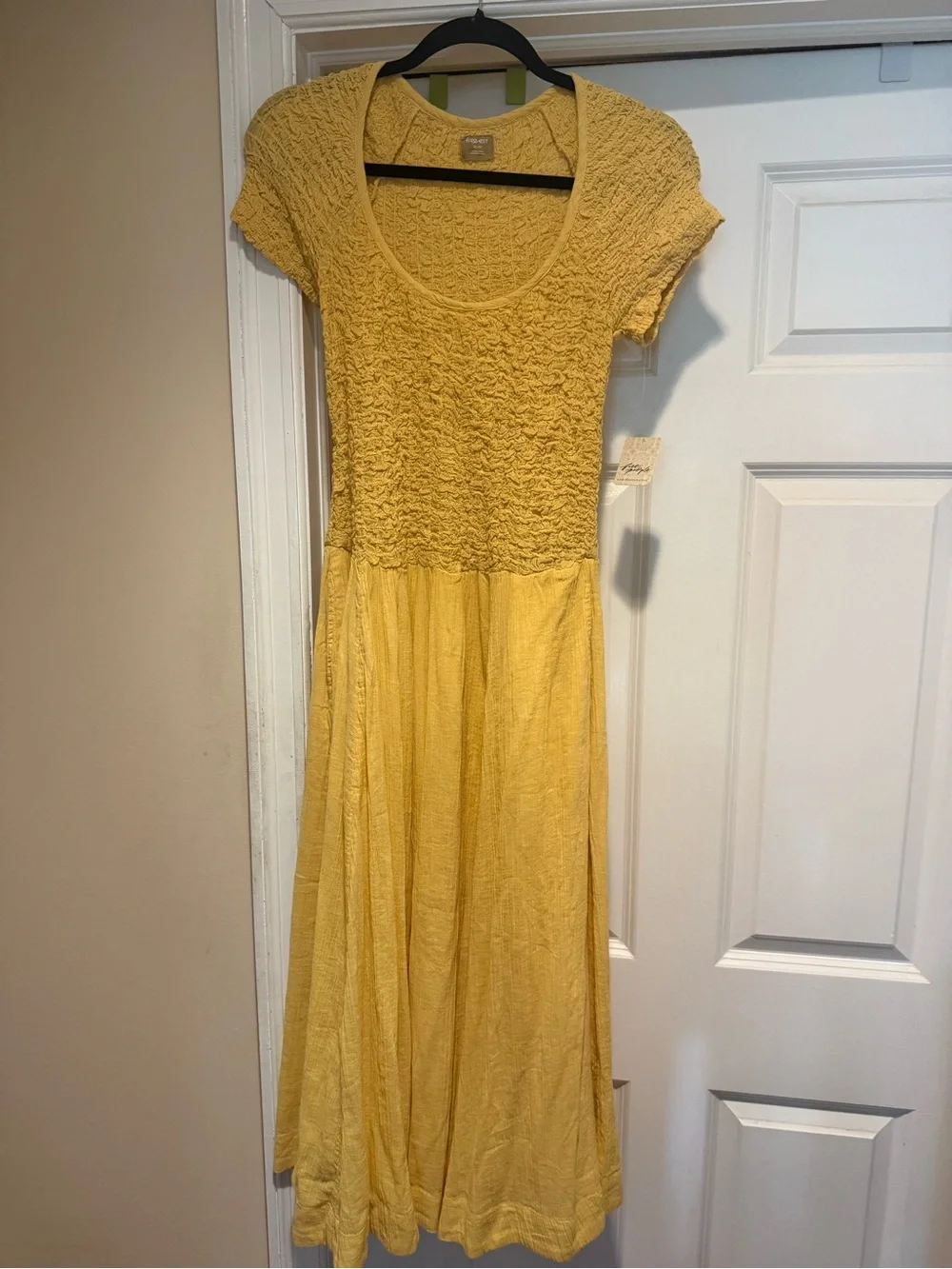 Free People Sunshine Yellow Textured Scoop Maxi Dress